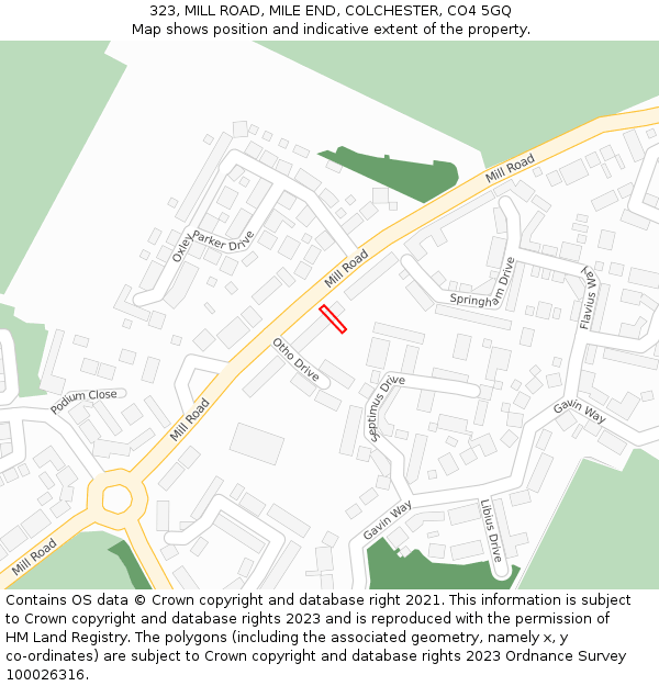 323, MILL ROAD, MILE END, COLCHESTER, CO4 5GQ: Location map and indicative extent of plot