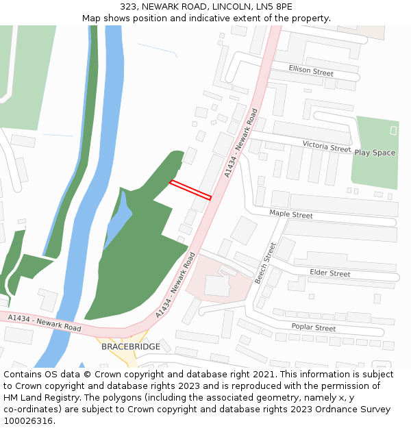 323, NEWARK ROAD, LINCOLN, LN5 8PE: Location map and indicative extent of plot