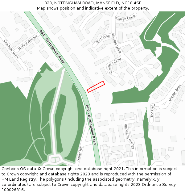 323, NOTTINGHAM ROAD, MANSFIELD, NG18 4SF: Location map and indicative extent of plot