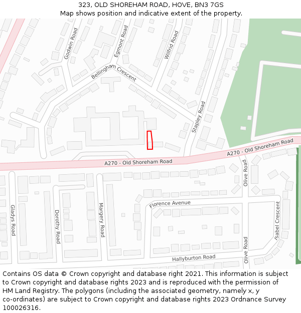 323, OLD SHOREHAM ROAD, HOVE, BN3 7GS: Location map and indicative extent of plot