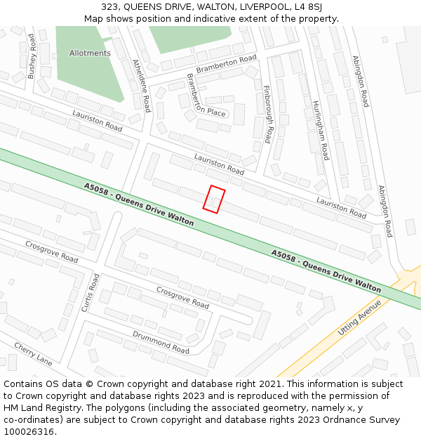 323, QUEENS DRIVE, WALTON, LIVERPOOL, L4 8SJ: Location map and indicative extent of plot