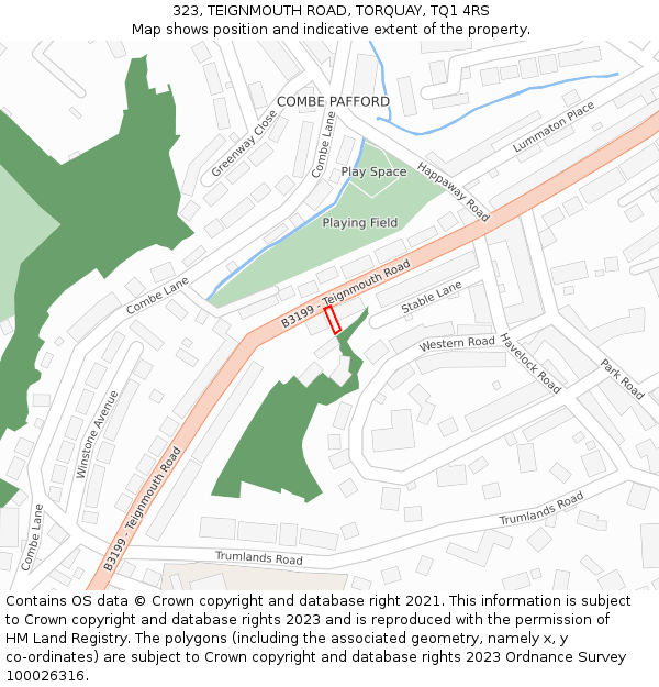323, TEIGNMOUTH ROAD, TORQUAY, TQ1 4RS: Location map and indicative extent of plot