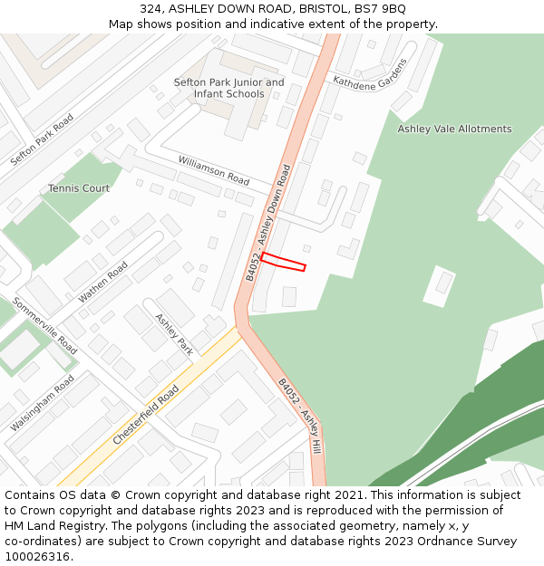 324, ASHLEY DOWN ROAD, BRISTOL, BS7 9BQ: Location map and indicative extent of plot