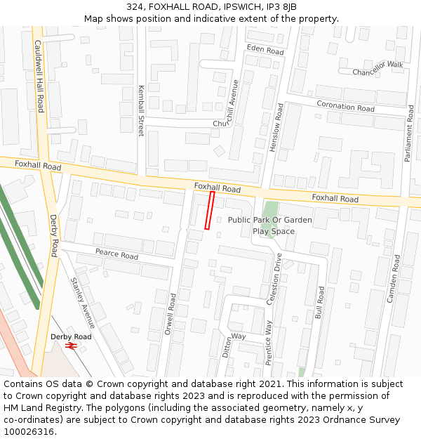 324, FOXHALL ROAD, IPSWICH, IP3 8JB: Location map and indicative extent of plot
