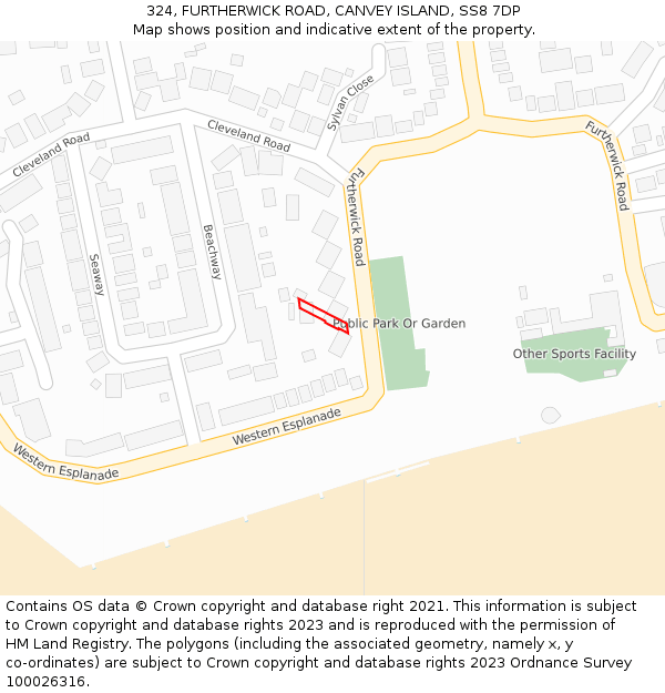 324, FURTHERWICK ROAD, CANVEY ISLAND, SS8 7DP: Location map and indicative extent of plot