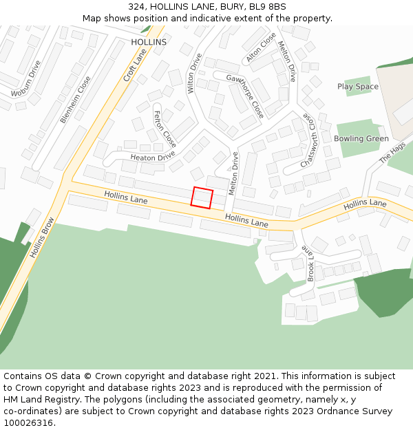324, HOLLINS LANE, BURY, BL9 8BS: Location map and indicative extent of plot