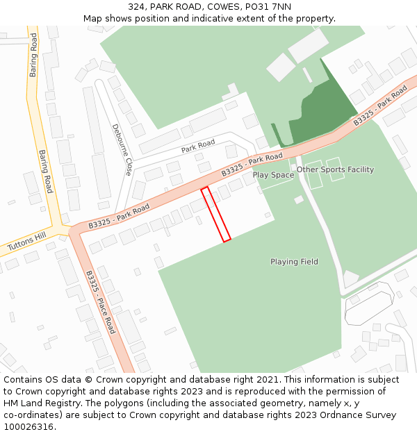 324, PARK ROAD, COWES, PO31 7NN: Location map and indicative extent of plot