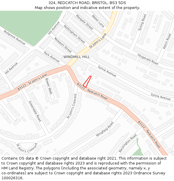 324, REDCATCH ROAD, BRISTOL, BS3 5DS: Location map and indicative extent of plot