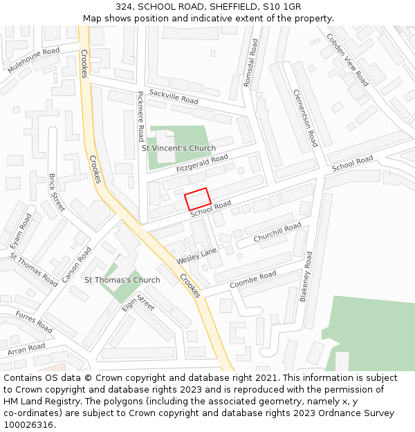 324, SCHOOL ROAD, SHEFFIELD, S10 1GR: Location map and indicative extent of plot