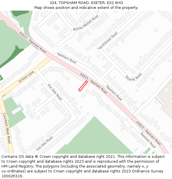 324, TOPSHAM ROAD, EXETER, EX2 6HG: Location map and indicative extent of plot