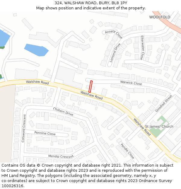 324, WALSHAW ROAD, BURY, BL8 1PY: Location map and indicative extent of plot