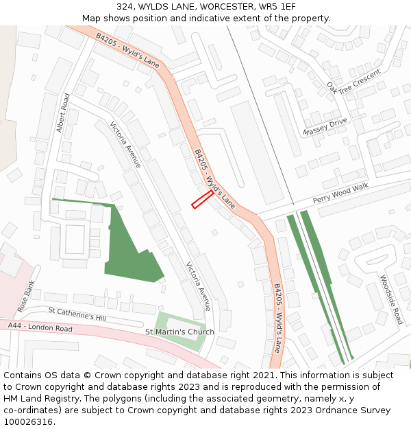 324, WYLDS LANE, WORCESTER, WR5 1EF: Location map and indicative extent of plot