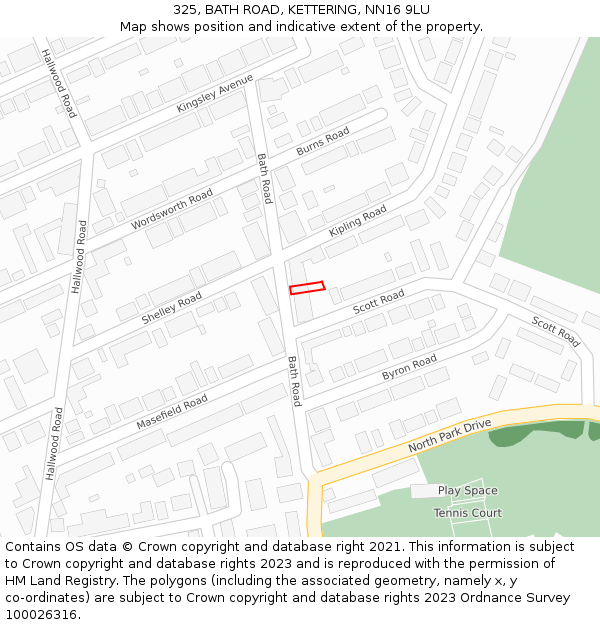 325, BATH ROAD, KETTERING, NN16 9LU: Location map and indicative extent of plot