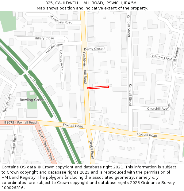 325, CAULDWELL HALL ROAD, IPSWICH, IP4 5AH: Location map and indicative extent of plot