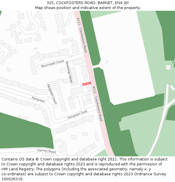 325, COCKFOSTERS ROAD, BARNET, EN4 0JY: Location map and indicative extent of plot