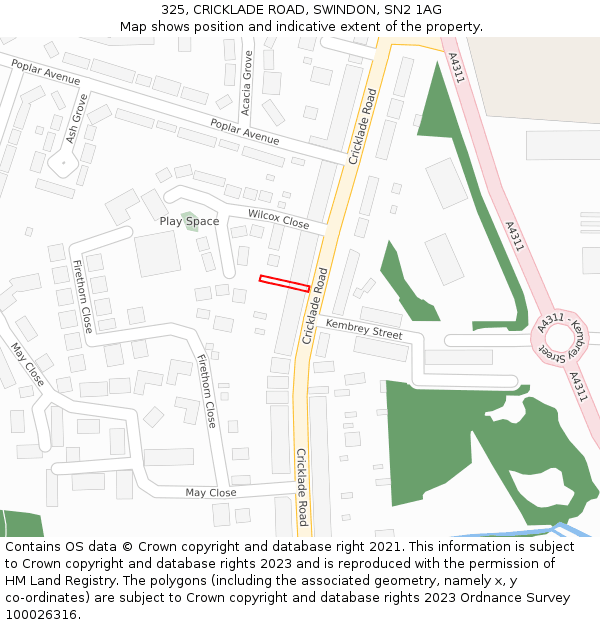 325, CRICKLADE ROAD, SWINDON, SN2 1AG: Location map and indicative extent of plot
