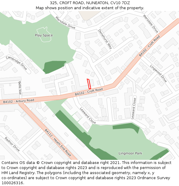 325, CROFT ROAD, NUNEATON, CV10 7DZ: Location map and indicative extent of plot