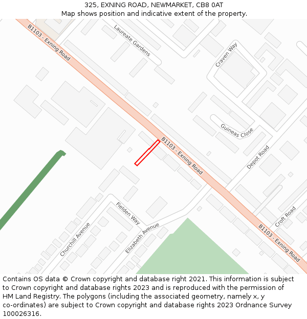 325, EXNING ROAD, NEWMARKET, CB8 0AT: Location map and indicative extent of plot