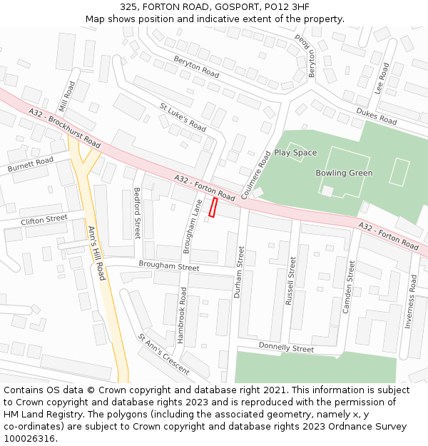325, FORTON ROAD, GOSPORT, PO12 3HF: Location map and indicative extent of plot