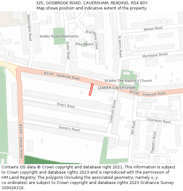 325, GOSBROOK ROAD, CAVERSHAM, READING, RG4 8DY: Location map and indicative extent of plot