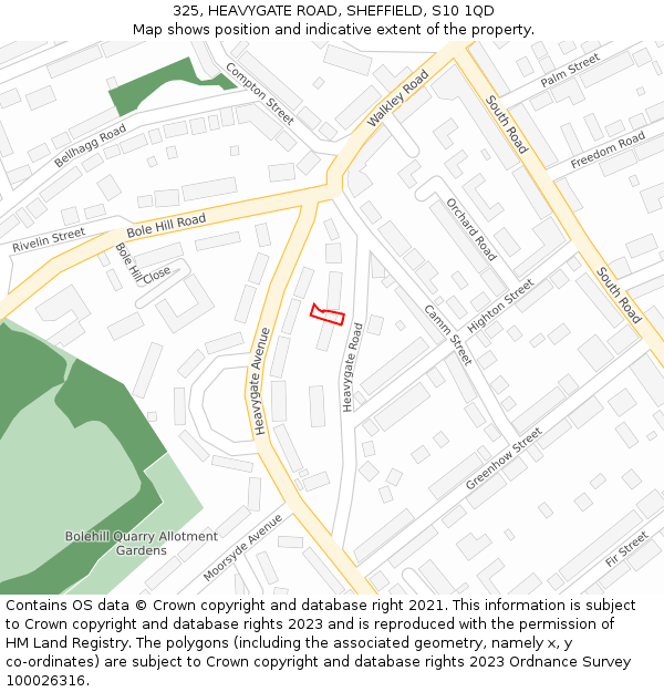 325, HEAVYGATE ROAD, SHEFFIELD, S10 1QD: Location map and indicative extent of plot