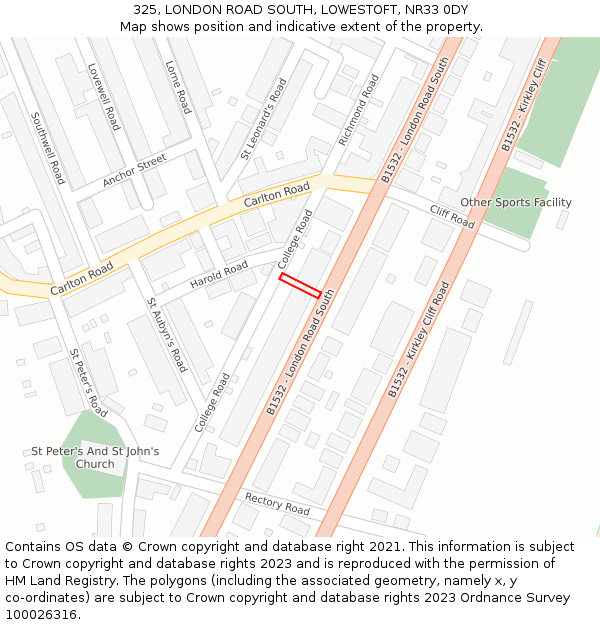 325, LONDON ROAD SOUTH, LOWESTOFT, NR33 0DY: Location map and indicative extent of plot