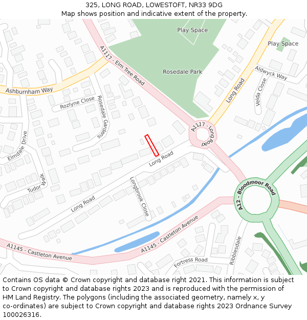 325, LONG ROAD, LOWESTOFT, NR33 9DG: Location map and indicative extent of plot