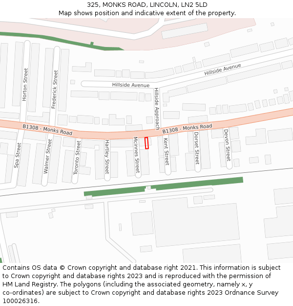 325, MONKS ROAD, LINCOLN, LN2 5LD: Location map and indicative extent of plot