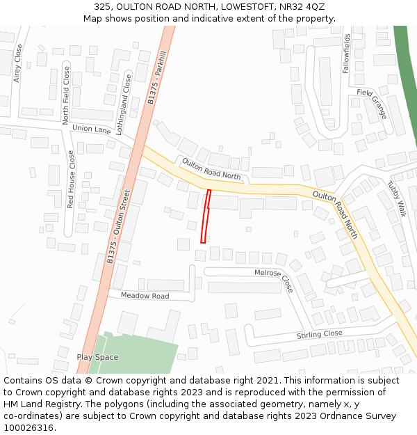 325, OULTON ROAD NORTH, LOWESTOFT, NR32 4QZ: Location map and indicative extent of plot