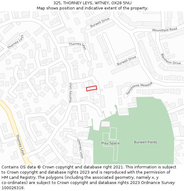 325, THORNEY LEYS, WITNEY, OX28 5NU: Location map and indicative extent of plot