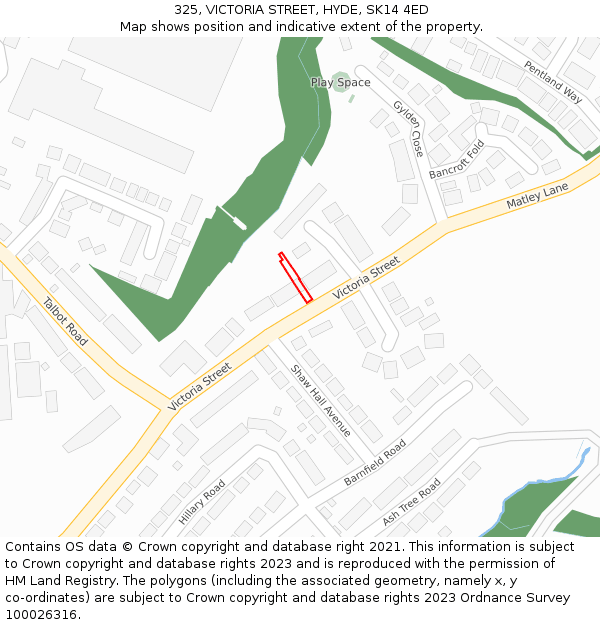 325, VICTORIA STREET, HYDE, SK14 4ED: Location map and indicative extent of plot