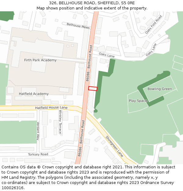 326, BELLHOUSE ROAD, SHEFFIELD, S5 0RE: Location map and indicative extent of plot