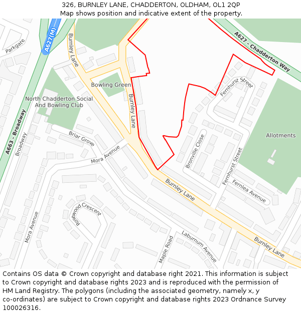 326, BURNLEY LANE, CHADDERTON, OLDHAM, OL1 2QP: Location map and indicative extent of plot