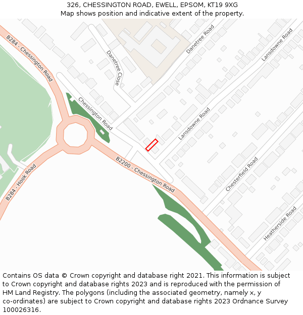 326, CHESSINGTON ROAD, EWELL, EPSOM, KT19 9XG: Location map and indicative extent of plot