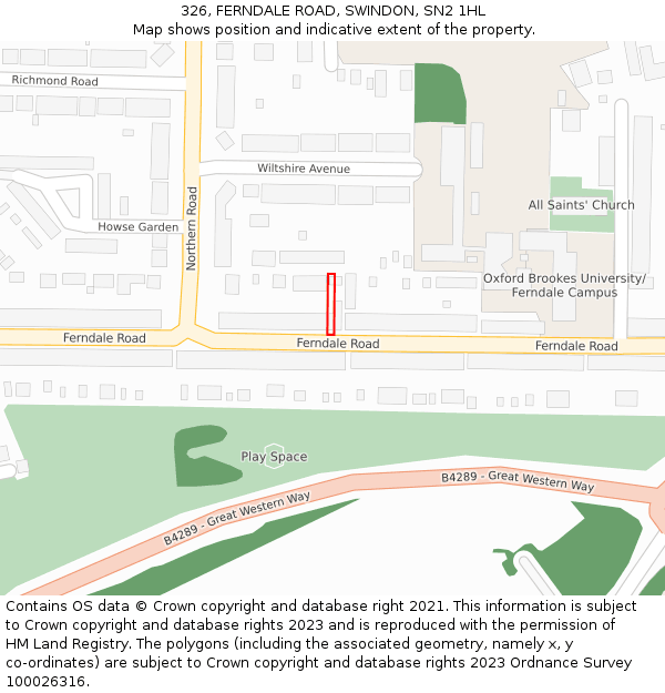 326, FERNDALE ROAD, SWINDON, SN2 1HL: Location map and indicative extent of plot