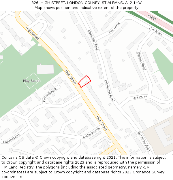 326, HIGH STREET, LONDON COLNEY, ST ALBANS, AL2 1HW: Location map and indicative extent of plot