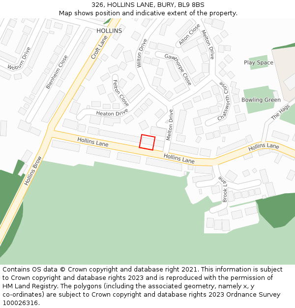 326, HOLLINS LANE, BURY, BL9 8BS: Location map and indicative extent of plot
