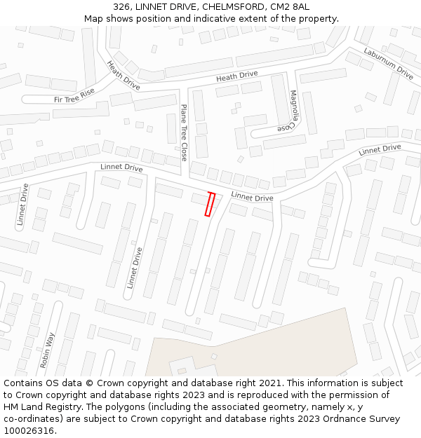 326, LINNET DRIVE, CHELMSFORD, CM2 8AL: Location map and indicative extent of plot