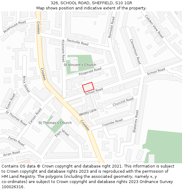 326, SCHOOL ROAD, SHEFFIELD, S10 1GR: Location map and indicative extent of plot
