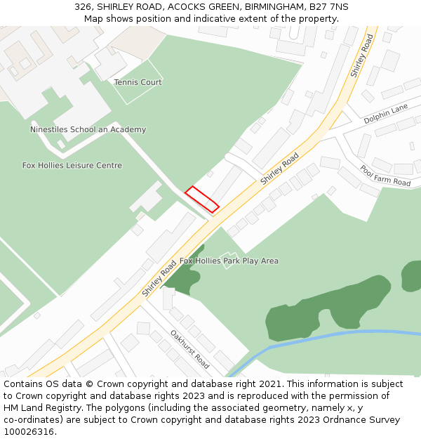 326, SHIRLEY ROAD, ACOCKS GREEN, BIRMINGHAM, B27 7NS: Location map and indicative extent of plot