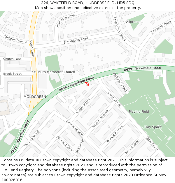 326, WAKEFIELD ROAD, HUDDERSFIELD, HD5 8DQ: Location map and indicative extent of plot