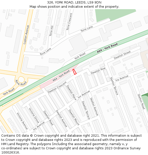 326, YORK ROAD, LEEDS, LS9 9DN: Location map and indicative extent of plot