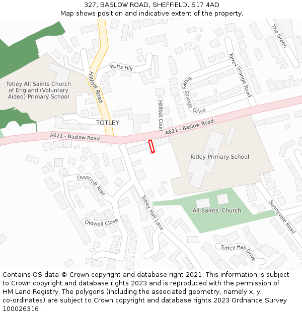 327, BASLOW ROAD, SHEFFIELD, S17 4AD: Location map and indicative extent of plot