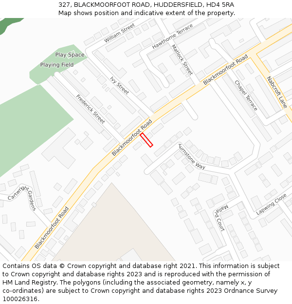 327, BLACKMOORFOOT ROAD, HUDDERSFIELD, HD4 5RA: Location map and indicative extent of plot