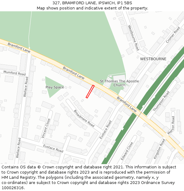 327, BRAMFORD LANE, IPSWICH, IP1 5BS: Location map and indicative extent of plot