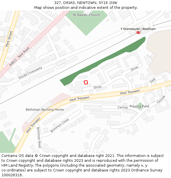 327, DINAS, NEWTOWN, SY16 1NW: Location map and indicative extent of plot