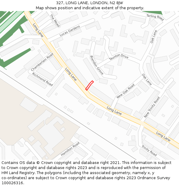 327, LONG LANE, LONDON, N2 8JW: Location map and indicative extent of plot