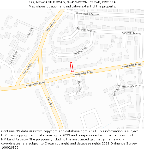 327, NEWCASTLE ROAD, SHAVINGTON, CREWE, CW2 5EA: Location map and indicative extent of plot