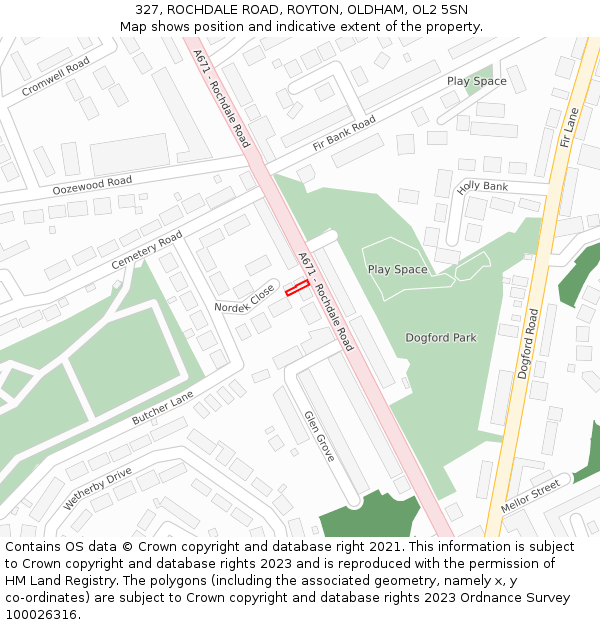 327, ROCHDALE ROAD, ROYTON, OLDHAM, OL2 5SN: Location map and indicative extent of plot