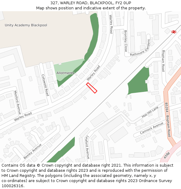 327, WARLEY ROAD, BLACKPOOL, FY2 0UP: Location map and indicative extent of plot